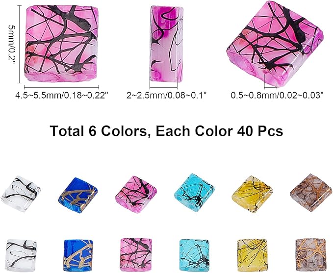 NBEADS 240 Pcs 6 Color 5mm Square 2-Hole Glass Beads for Jewelry Making