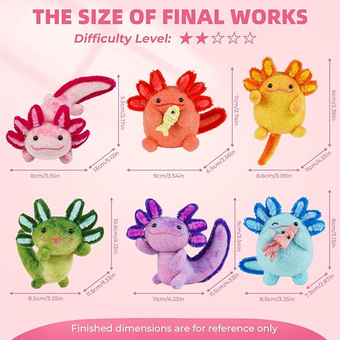 MOREJMTT Needle Felting Kit, 6 PCS Animal Needle Felting Beginner Kits, Wool Felt Needle Felting Tools Foam Pad, Craft Party Supplies for Beginners Adult(6pack Axolotl)