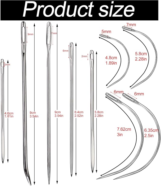 9 Pcs Heavy Duty Hand Sewing Needles Kit,Leather Sewing Needles with 5 Leather Hand Sewing Needle and 4 Curved Needle for Home Upholstery,Leather Needles for Hand Sewing,Carpet Canvas Repair…