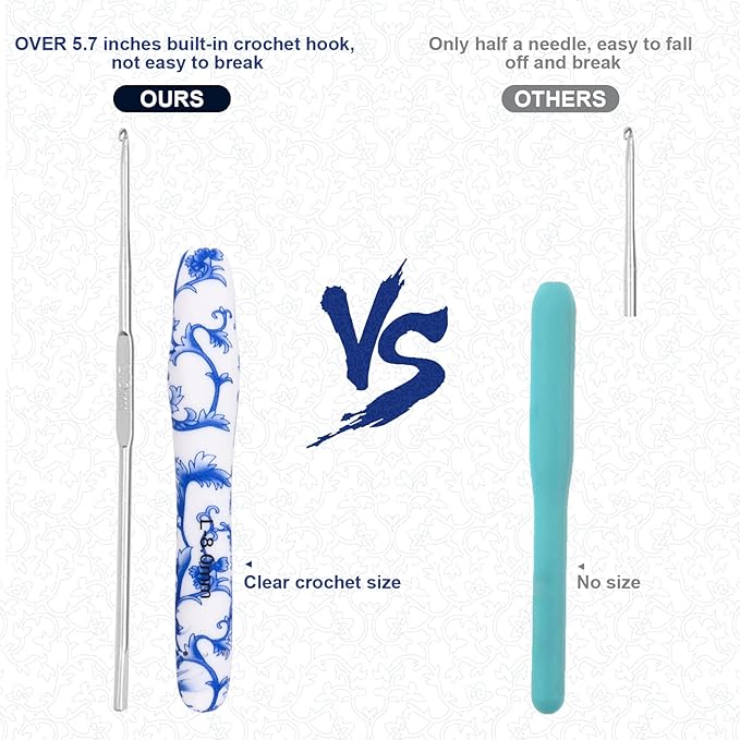 BCMRUN 8 mm(L) Large Crochet Hook, Ergonomic Grip Soft Handles Crochet Hook for Arthritic Hands, Extra Long  Knitting Needles for Beginners and Crocheting Yarn (8.0mm-L)