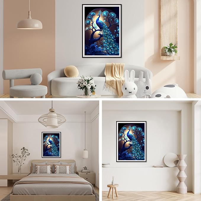 SENQAO Peacock Diamond Painting Kits for Adults, DIY 5D Full Drill Diamond Art Kit for Adults Beginner, Diamond Dots Painting Craft for Home Wall Decor 12x16 Inch (Peacock)