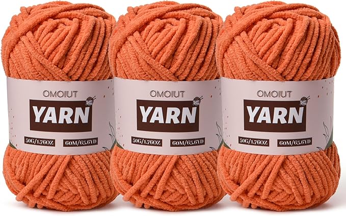 3 Packs Plush Chenille Chunky Crochet Yarn - Baby Yarn for Crocheting Soft - Velvet Yarns Knitting for Blankets Crafts - Fluffy Amigurumi Yarns 150g / 196.8yds (3 Orange)