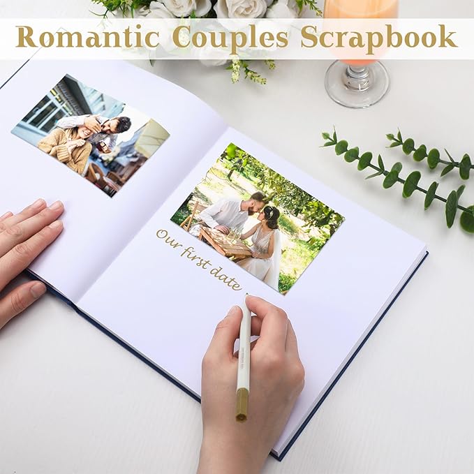 Colarr Hardcover Couples Scrapbook 144 Pages 8.7 x 8.7" Valentine Couples Photo Album Scrapbook Journal for 1 Year Wedding Memory Anniversary Photo Book Gift with 2 Markers