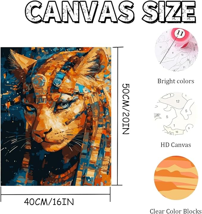 Mosaflare Paint by Numbers for Adults Beginner, Egypt Cat Adult Paint by Number Kits on Canvas, DIY Acrylic Oil Easy Painting by Numbers for Home Wall Decor 16X20 inch (Without Frame)