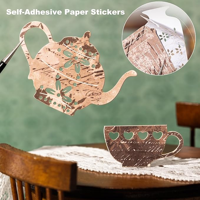 Vintage House & Tableware Laser Cut Ephemera Sticker Set – 120pcs Houses Chairs Sofas Teapots Cups for Scrapbooks Journals Cardmaking DIY Crafts Decor