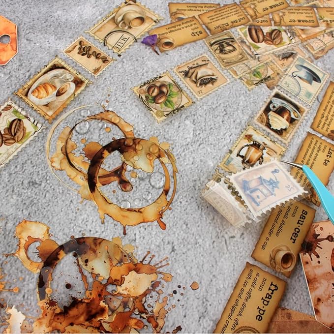 Vintage Scrapbook Kit, 90 Sheets Coffee Stain Manuscripts Materials, Scrapbooking Stickers and Decorative Papers Collage, Ephemera for Junk Journal Supplies, Journaling, Crafts Arts, Scrap Booking