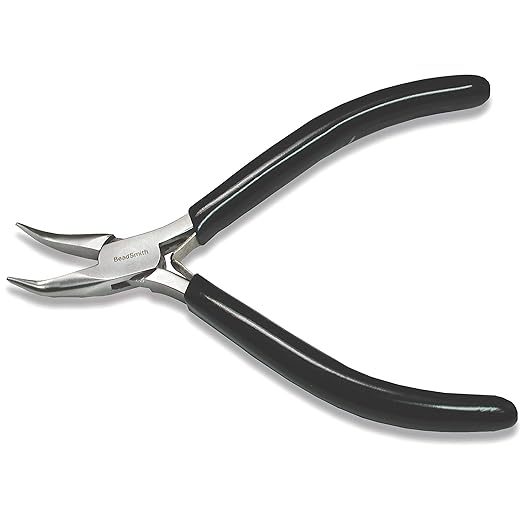 The Beadsmith Bent Chain Nose Pliers – Extra Fine Tips – 4.5 inches (114mm) – PVC Grip Handle with Double Leaf Springs – Jewelry Making Tool for Creating Bracelets, Earrings and Necklaces