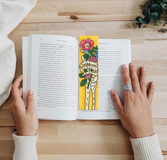 NEGEKFKX 4 Pcs Skeleton Cross Stitch Bookmark Kit for Adult Beginners,Skull Flower Cross Stitch Kits 14 CT DIY Cross Stitch Kits Adult Stamped Bookmark Embroidery Bookmarks Kit