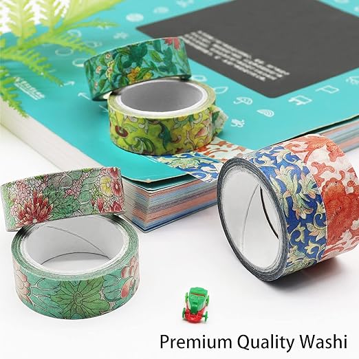 Berkin Arts 12 Rolls Art Floral Designs Washi Tape Set - 15 mm Wide Decorative Adhesive Masking Tape Cloisonnism for Bullet Journal Colorful Damask Pattern Intricate Colorful Owen Jones Series