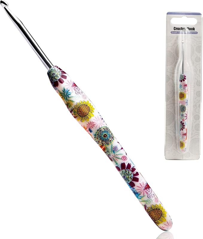 3.75mm Crochet Hook, Ergonomic Handle for Arthritic Hands, Soft Rubber Grip Extra Long  Knitting Needles for Beginners and Knitting Crocheting Yarn (3.75mm)