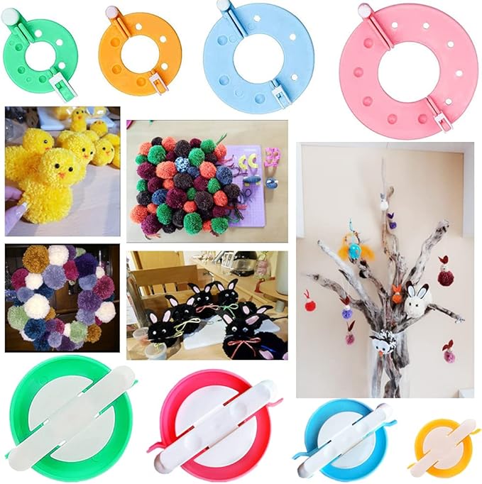 Pom Pom Maker,30pcs Pom Pom Makers kit Includes 8 PCS Pom Pom Maker+2pcs Scissors+10pcs Plastic Needles+10pcs kntting Stitch Markers for DIY Wool Yarn Knitting Craft Project for Everyone (30)