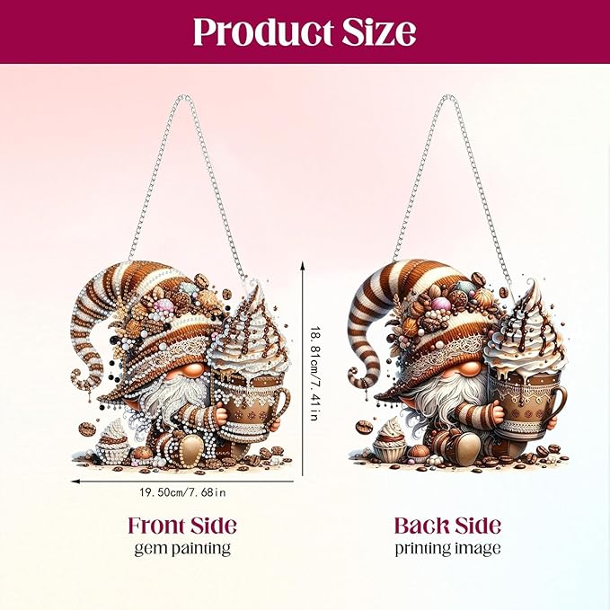 Masendp Gnomes Diamond Art Painting Pendant Kit with Hanging Chain, 5D Diamond Art Hanging Kit DIY Crystal Window Door Pendant Adult Gift