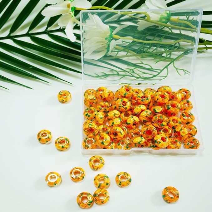 AIPRIDY Girls' Lucky Beads Lover Amber Beads, Big Hole Spacer Beads European Craft Beads for DIY Charms Bracelet Jewelry Making (Sun)