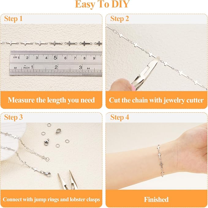YOUBEIYEE 4 Meters Stainless Steel Jewelry Making Chains Cross Link Chains Bulk for Women Necklace DIY with Jewelry Accessories