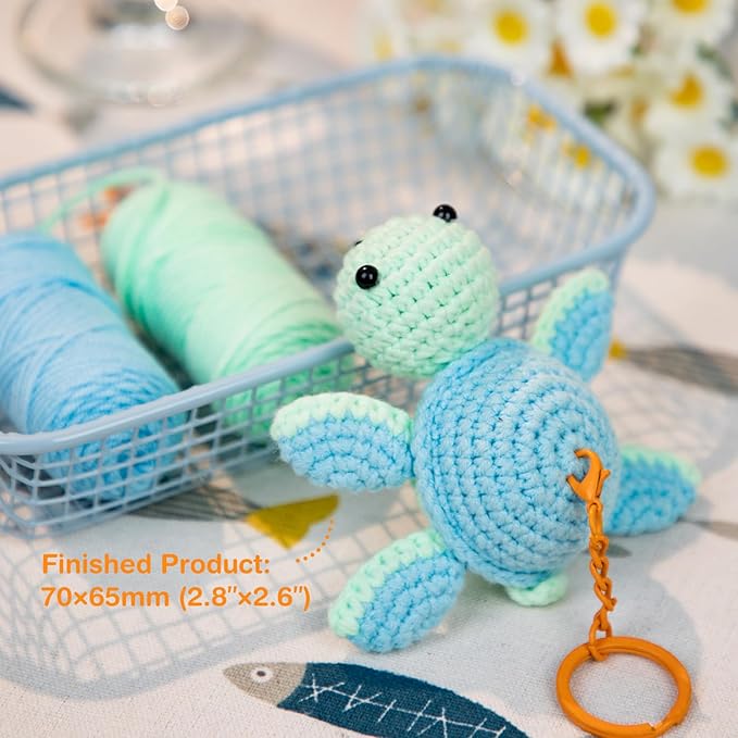 Avenir Beginner Crochet Kit for Adults & Teens - Small Portable Animals Kit with Keychain, Complete Supplies & Video Tutorials, Perfect Arts & Crafts Gift for Women & Girls（Mint Turtle）