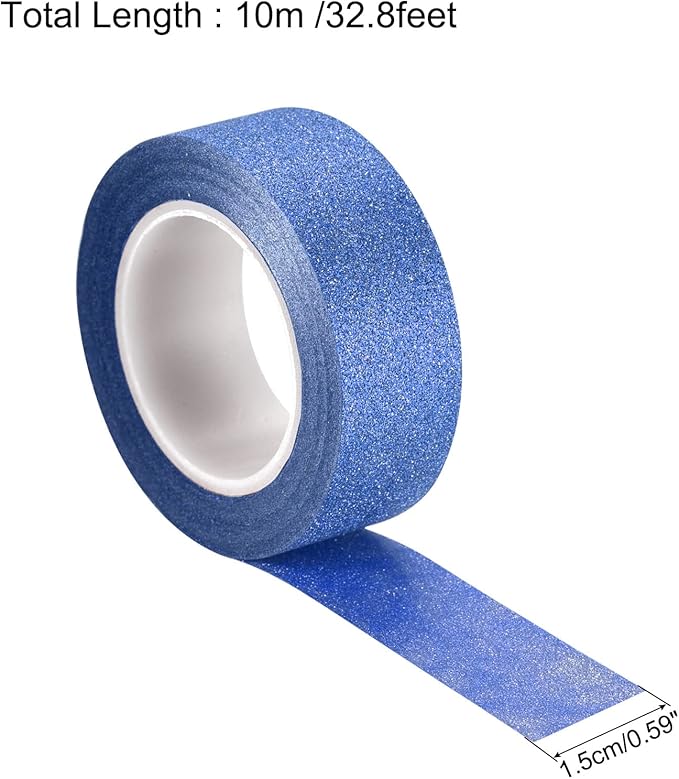 MECCANIXITY 0.6inch x 32.8ft Glitter Tape, Decorative Craft Tape Self Adhesive Stick 1.5cmx10m Deep Blue for Scrapbook, DIY Arts, Gift Wrapping Pack of 3