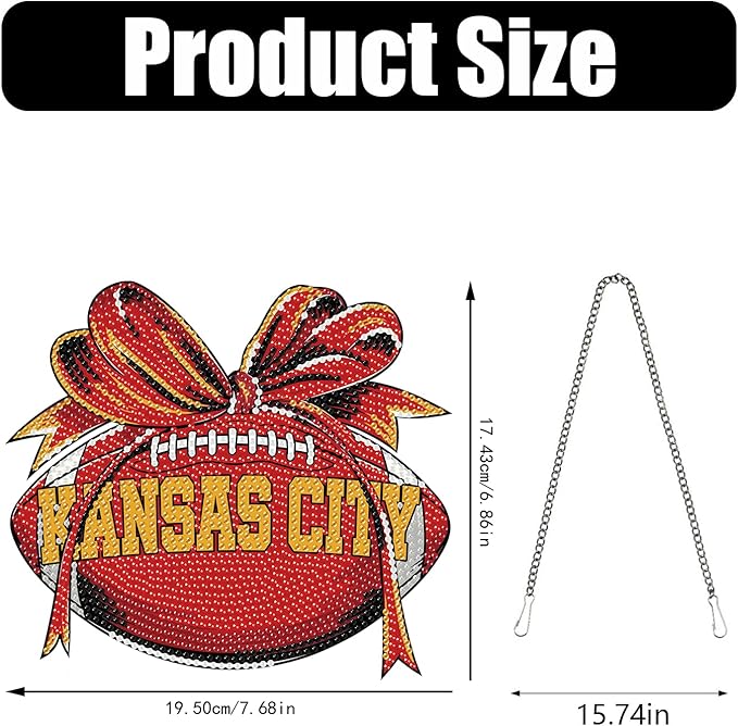 Rertcioph Football Diamond Art Hanging Kit for Adults, DIY Acrylic 5D Diamond Painting Hanging Ornament for Kansas City Home Wall Decor and Gift