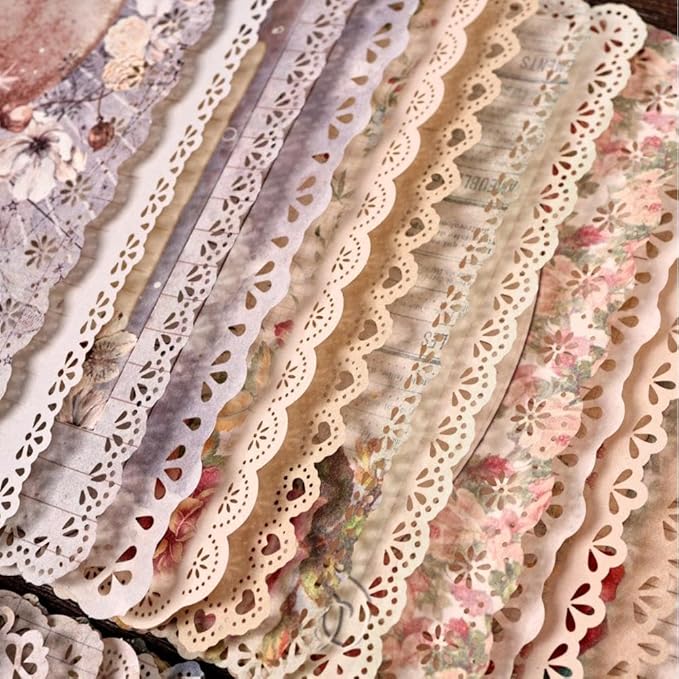30 Sheets Lace Edged Vintage Scrapbook Paper, Assorted Set - 3 Pack Background Decorative Paper Ephemera for Junk Journaling Supplies, Scrapbooking, Collage, Stationery Letter Writing