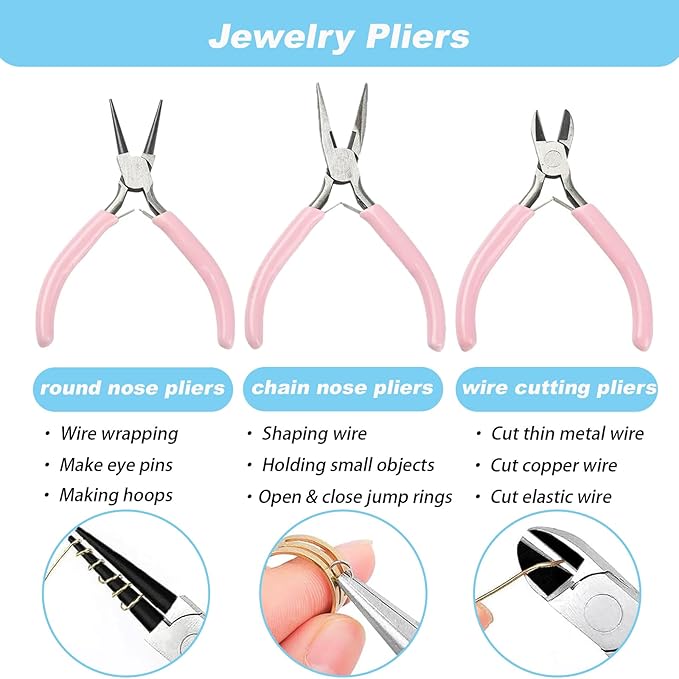 EUIQUE Jewelry Making Supplies Kits Repair Tools for Adults with Pliers, Wires, Necklace Chains, Findings and Helping Hands, Pink