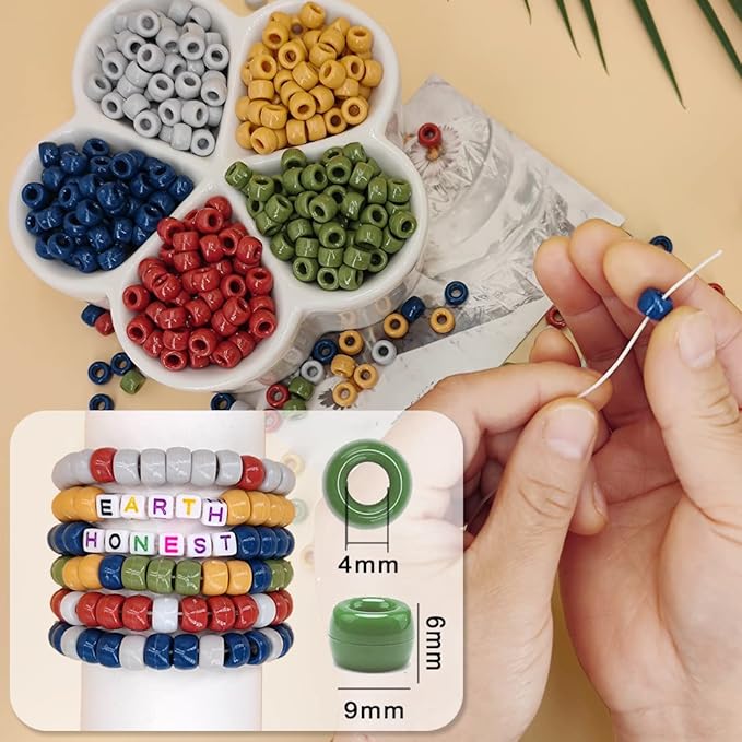 MIIIM 1000PCS 6x9mm Earth Tone Pony Beads Bulk, 5 Styles Kandi Beads for Bracelets Making Kit, Hair Braids Crafts for Jewelry Making (Earth)