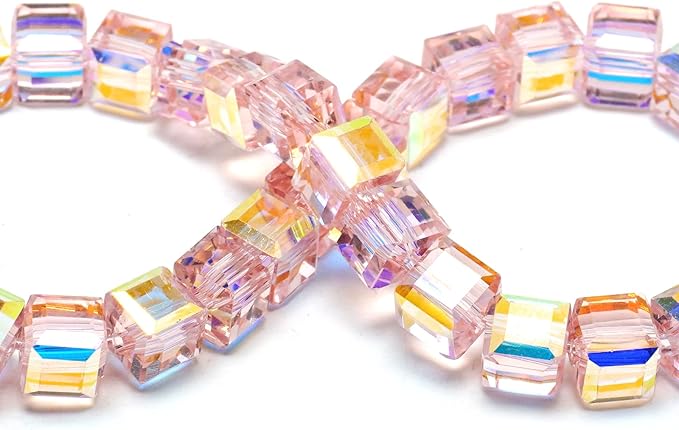 6mm Sparkle Cube Crystal Beads for Jewelry Making - Faceted Spacer Beads for Bracelets(94-100pcs, Soft Pink AB)