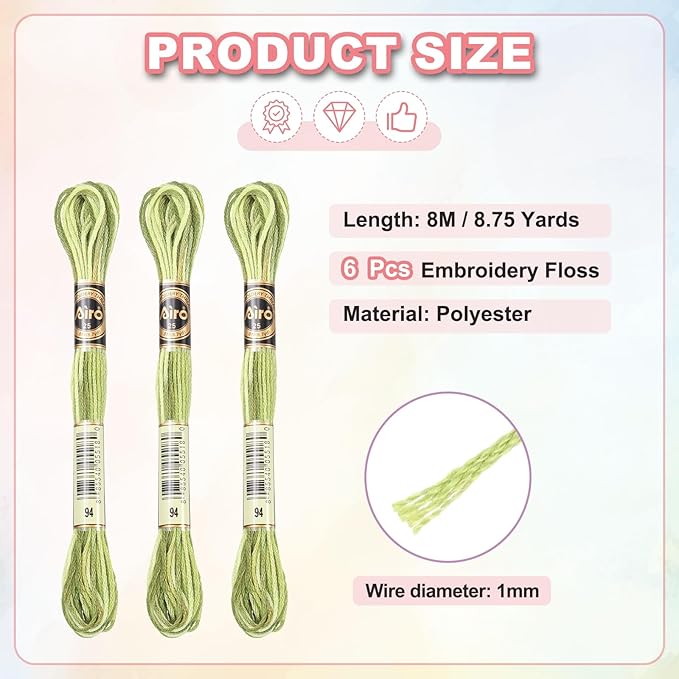 PATIKIL 6 Skeins Embroidery Floss, Polyester Embroidery Threads Bracelets String for Cross-Stitch Hand Embroidery, Grass Green