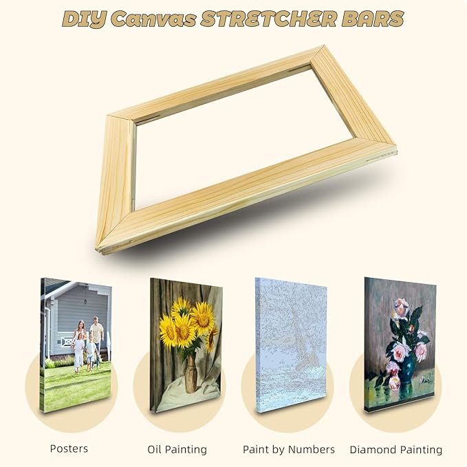 8x10 inch Stretcher Bars for Canvas Painting, Premium Wooden Frame Strips, Easy to Assemble Canvas Frame Kit, Ready-to-Hang Gallery Wall Art for Home Decor, DIY, Paint By Number