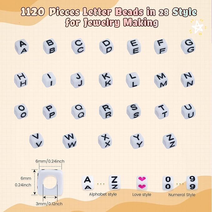 1400 Pcs Letter Beads Kit, 28 Styles White Acrylic Alphabet Beads Letter Beads for Jewelry Making wiht Number Beads Heart Beads Friendship Bracelet Kit