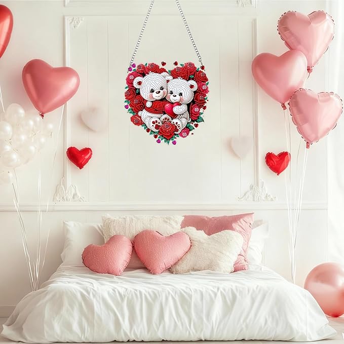 DOMROM Bear Diamond Art Hanging Kits for Adults Beginners, Special Shaped Crystal Diamond Painting Bear Pendant, DIY Diamond Art Suncatchers Animal for Home Garden Wall Decor Gift