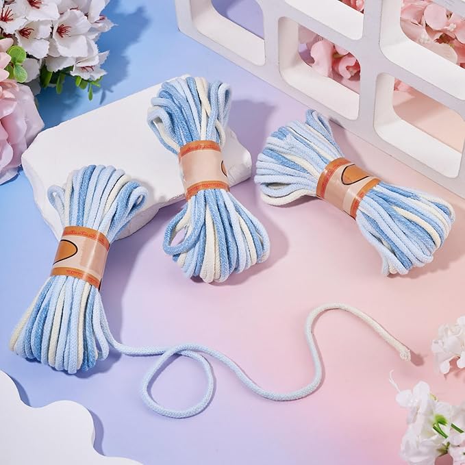98.46 Feet Light Blue 3mm Macrame Cord Twisted Soft Macrame Rope Segment Dyed Decorative Cord Sewing Twine Craft Thread for DIY Crafts Knitting Plant Hangers Christmas Wedding Decoration