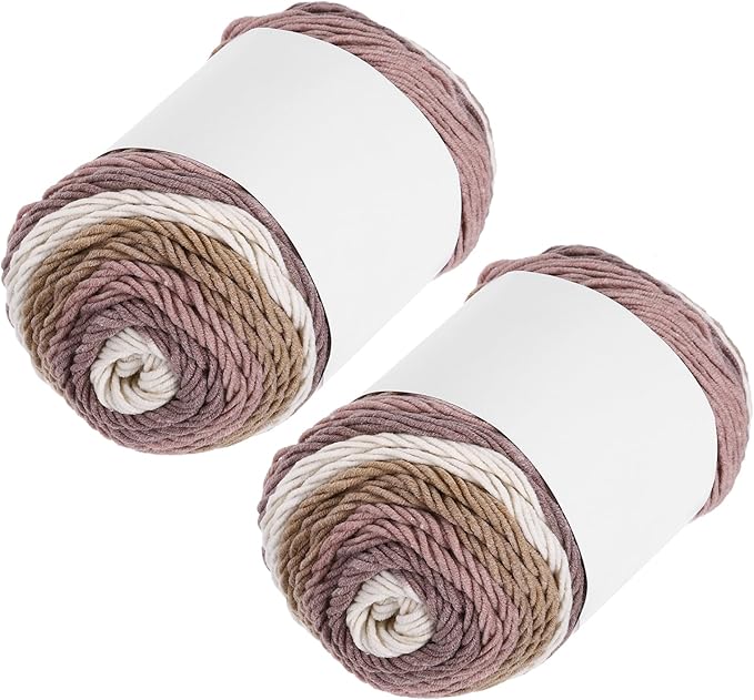 MECCANIXITY Cotton Acrylic Yarn for Crocheting, 422 Yard 5 Ply Soft Gradient Yarn Acrylic 45% Cotton 55% Used for DIY Knitting Blankets Scarves(2 Packx100g,Beige,Brown,Purple)