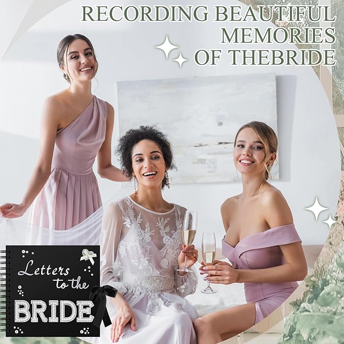 Fuyoooo 8 x 8 Inch Letters to The Bride Scrapbook Wedding Memory Book Bridal DIY Blank Paper Scrapbook Photo Album Guest Book Sign with Pearl Stickers, Metallic Letters, Bows(Black)
