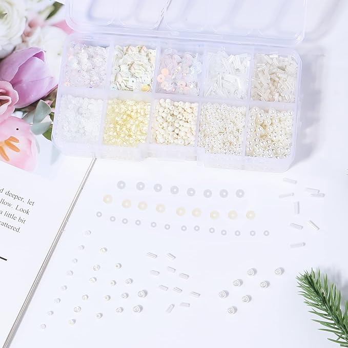 Assorted Beads for Jewelry Making, Glass Seed Bugle Tube Beads Loose Sequins Multiple Sizes for Crafts Sewing Jewelry Making