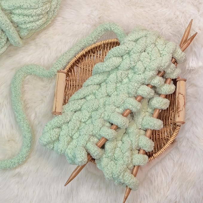Grey Green Chunky Chenille Yarn for Crocheting Bulky Thick Fluffy Yarn for Knitting,Super Bulky Hand Blanket, Soft Plush Yarn Crochet Carpet/Scarf/Cushion/ 8 Jumbo Pack(63.76oz/197.68yd