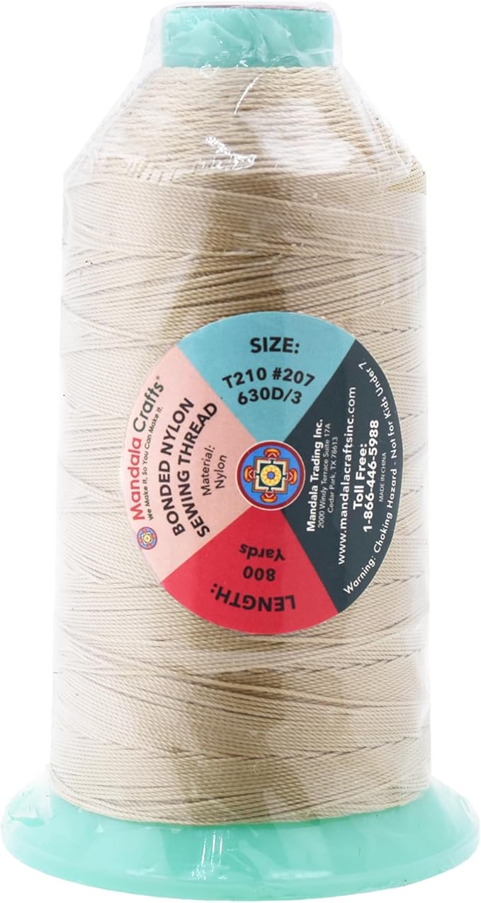 Mandala Crafts Size 207 630D T210 Bonded Nylon Thread - Cream 800 YDs Tex 210 Heavy Duty Sewing Threads for Leather, Jeans, Weaving, Outdoor Marine Upholstery