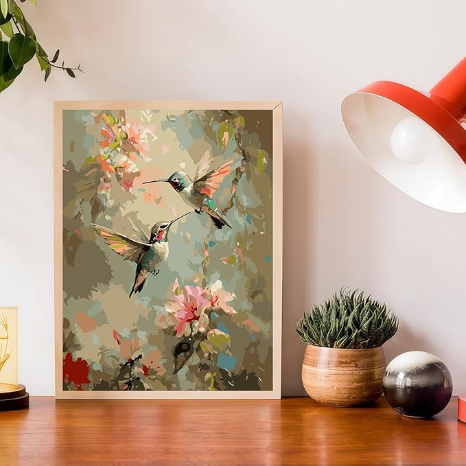 Mosaflare Paint by Numbers for Adults Beginner, Hummingbird Adult Paint by Number Kits on Canvas, DIY Acrylic Oil Easy Painting by Numbers for Home Wall Decor 12X16 inch (Without Frame)