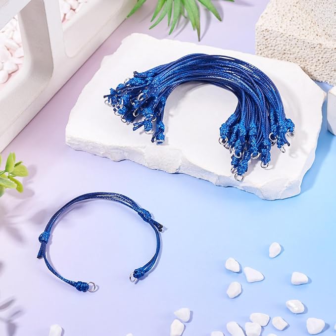 KISSITTY 20pcs Adjustable Bracelet Cords for Connector Charms Waxed Polyester Thread Cord Midnight Blue Color Half Finished Bracelet for Friendship Bracelets Jewelry Making