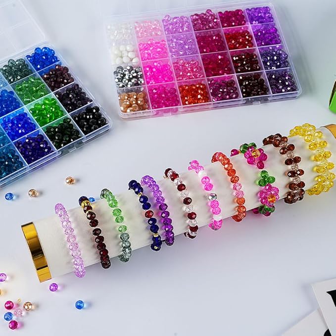 Faceted Glass Beads, 8mm 1400pcs+ Fancy Crystal Beads for Jewelry Making, Bracelet Necklace Earring Craft, Beading Supplies, Home Decor, Crafts Gifts for Girls Ages 6-12