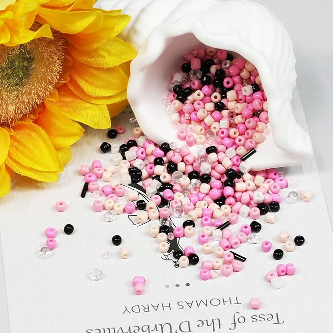 Bulk 4mm Pink & Black Seed Beads for Jewelry Making 110 Grams About 1600pcs,6/0 Glass Craft for Making Earrings, Bracelets, Pendants, Waist Jewelry, DIY Handmade Seed Beads(Pink & Black Mix)