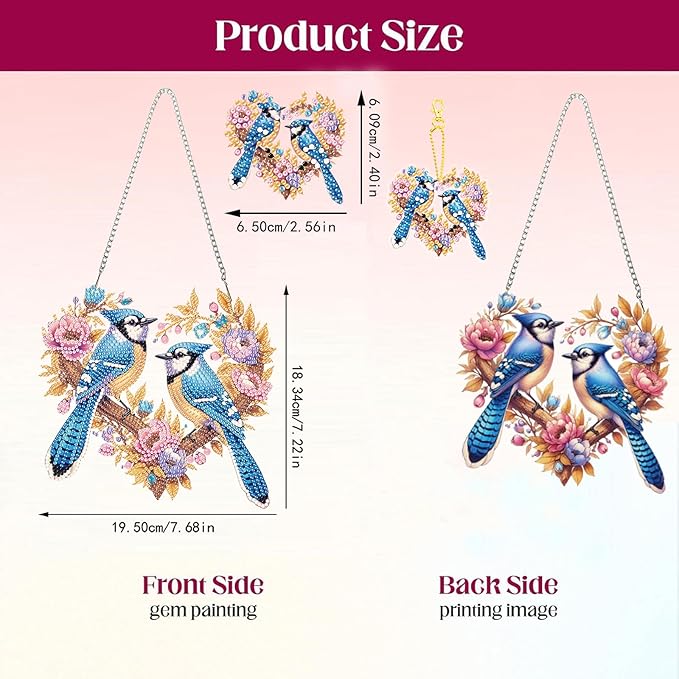 Masendp Blue Bird Diamond Painting Double-Sided Wall Hanging Set, DIY Irregular Shaped Rhinestone Window Decoration Set, Suitable for Home and Garden Wall Decoration Gifts