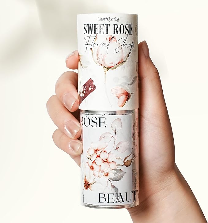 WT Pre-Cut Sweet Rosé Wide Washi Tape, Single Roll, Original Designs, Dreamy Rose Motifs & Subtle Handwritten Accents, Decorative Japanese Paper Tape for Journaling, Scrapbooking, Planner, DIY Crafts