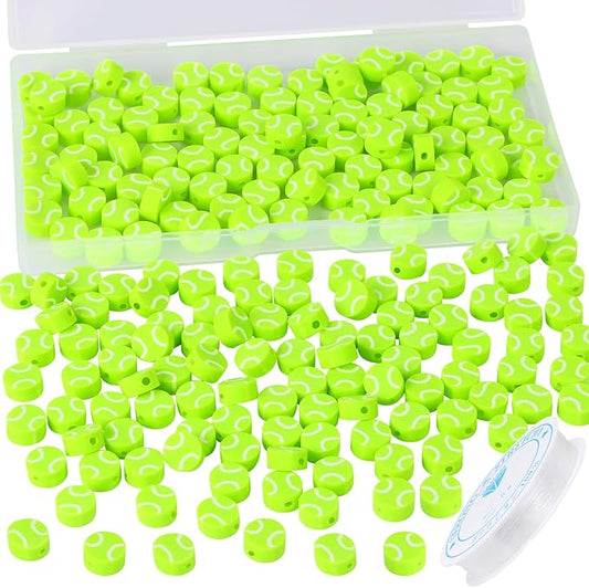 EVERMARKET 100pcs Tennis Ball Beads Polymer Clay Tennis Ball Beads Charms Spacer DIY Sports Bead for Necklace Bracelet Handmade Jewelry Making Accessories Supplies