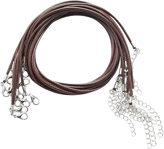10 Pcs 2.0mm Leather Necklace Cords with Clasp,Waxed Cords,Necklace Ropes for Pendants and Jewelry Making(Coffee)