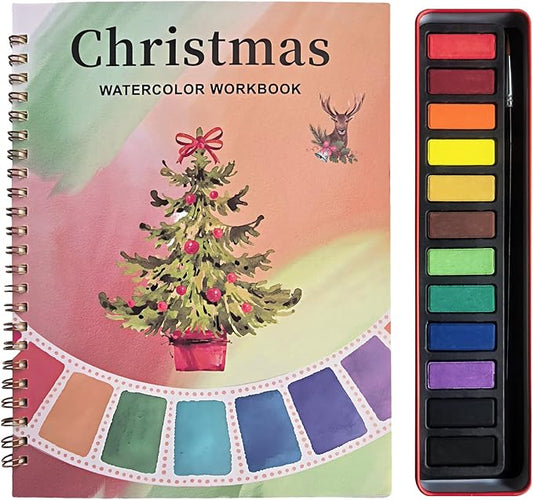 Watercolor Workbook, Water Coloring Book, Beginner-Friendly Watercolor Workbooks with 12 Colors Paint Set with Paint Brush, Suitable for Adult