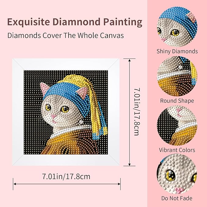FlyingMage 5D Diamond Art Painting Kits with Wooden Frame, Cute DIY Diamond Art Mosaic Kits for Adults Women Teen, Kawaii Diamond Crafts Arts Full Drill Diamond Dots (Black+Yellow Pearl Earring)