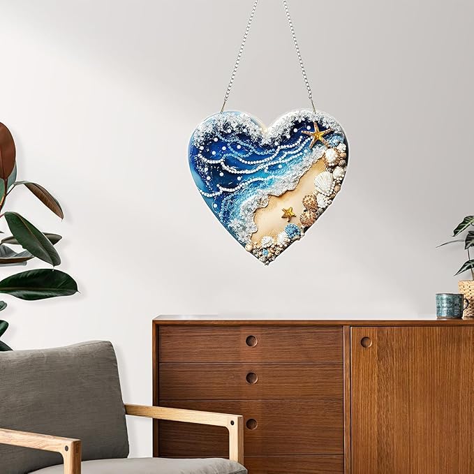 ZeeLionArt Hanging Diamonds Art kit for Adult,Beach Pendant Diamonds Painting Art Kit,7.0x6.8inch Acrylic Diamonds Painting Board Kit Ornament, Special Crystal Diamond Hanging Ornament