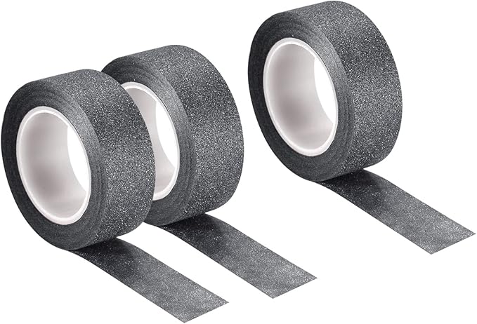 MECCANIXITY 0.6inch x 32.8ft Glitter Tape, Decorative Craft Tape Self Adhesive Stick 1.5cmx10m Black for Scrapbook, DIY Arts, Gift Wrapping Pack of 3