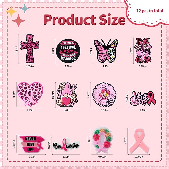 12PCS Breast Cancer Awareness Silicone Beads for Pens, 12Pcs Silicone Focal Beads for Keychain Making DIY Handicraft（Breast Cancer Awareness）