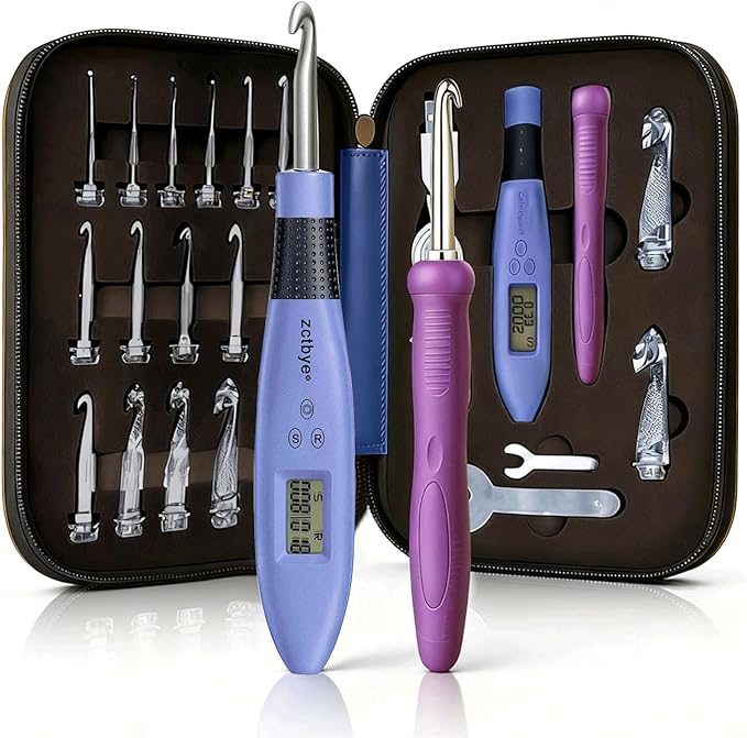Light up Crochet Hook Set with Stitch Counter Crochet Kit with 18 Different Size Interchangeable Crochet Needle,Ergonomic with 2 Levels Led and Digital Stitch Counter for Crocheting and Knitting