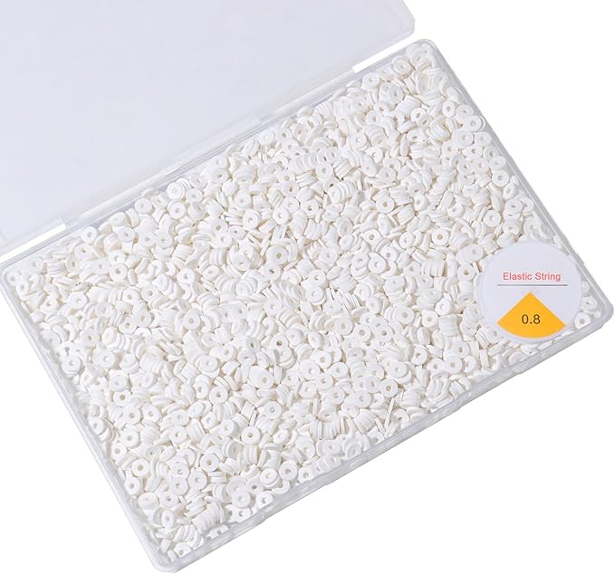 Yochus 4000pcs White Clay Beads Bracelet Making Kit, 6mm Flat Round Polymer Clay Disc Spacer Heishi Beads for Jewelry Making Earring Necklace